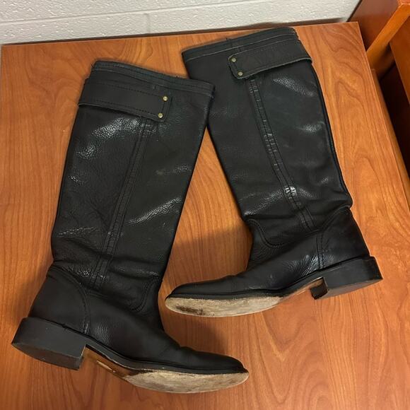 Coach Victoria Black Leather Riding Boots Brass Buckles Size 6.5 Minimalist - Picture 11 of 13